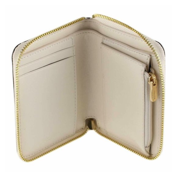 Coach Women's Small Zip Around Wallet w/ Geo Chevron Print - Black/Chalk/Gold - Picture 4 of 5